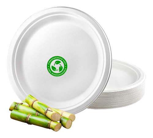 Plato Blanco Biodegradable Desechables 23cm Pack 100unidades