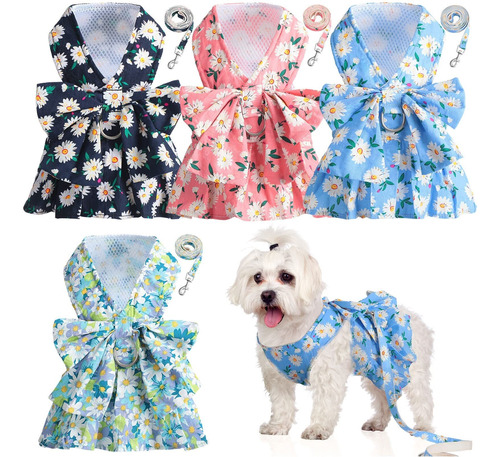 Paquete De 4 Arneses Para Perros Con Vestido Princesa Floral