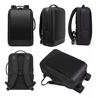 Mochila Masculina Executiva Premium Partes Couro Preta Luxo Cor Preto Desenho do tecido Liso