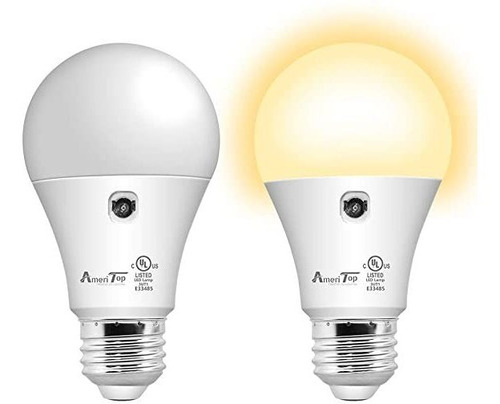 Ameritop A19 - Bombillas Led Con Sensor De Luz A19 Para Luz 