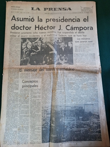 Diario Histórico  La Prensa  26/05/1973 Asunción De Campora