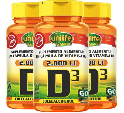 3x Vitamina D3 Colecalciferol = 180 Cápsulas - 1 X Dia