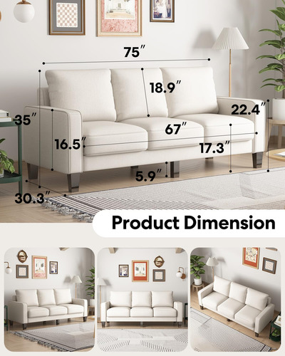 Miscoos Sofá Con Asientos De Almacenamiento Cómodo Sofá De 3 Beige Diseño De La Tela