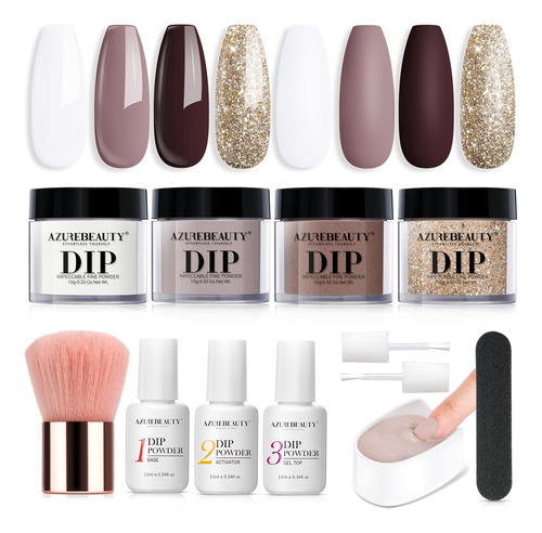 Kit Básico Para Uñas En Polvo Azurebeauty, Purpurina Blanca
