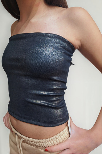Top Strapless Brilloso Varios Colores Elastizado Negro Unico