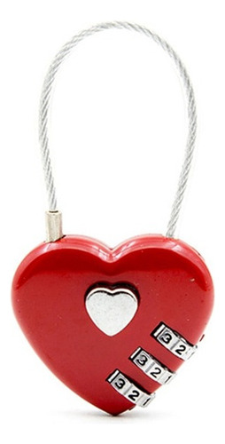 Candado Forma Corazon Metalico Combinacion 3 Digitos Rojo