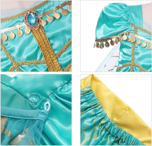 Imagem 7 de 7 de Fantasia Infantil Princesa Jasmine Aladdin Disney Voal Pavão