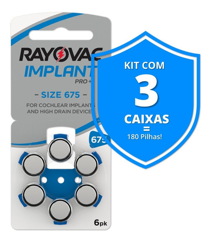 180 Pilhas Baterias 675 Pr44 Implant Coclear Rayovac