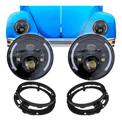 Kit 2 Farol Angel Eye Led + Suporte Jeep Troller Fusca Kombi