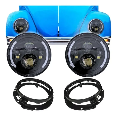 Kit 2 Farol Angel Eye Led + Suporte Jeep Troller Fusca Kombi