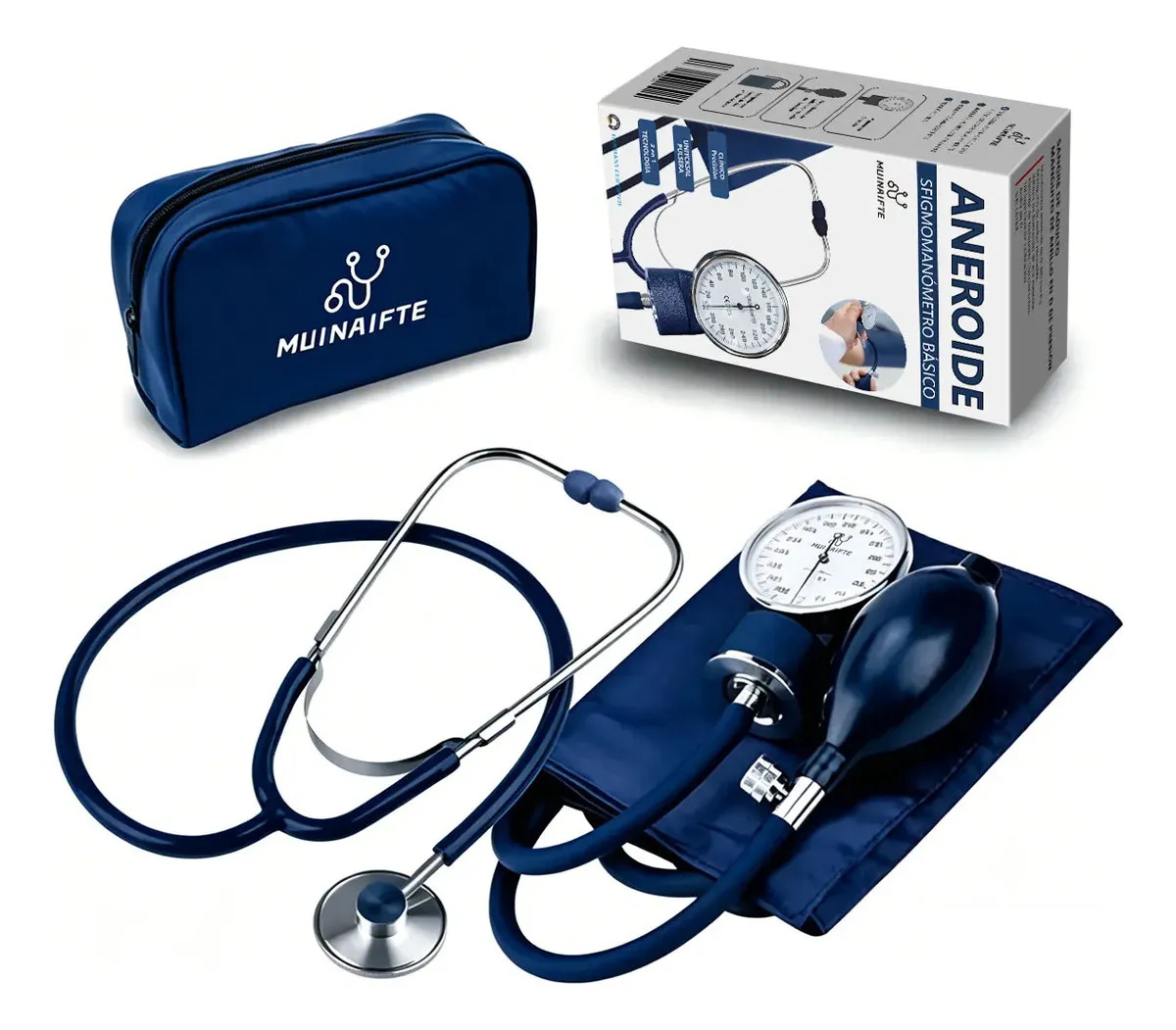 Kit Baumanómetro Aneroide Manual Con Estetocopio Color Azul Campana Muiniafte