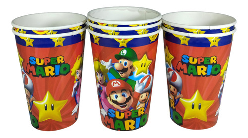 Caja Dulcera + Platos + Vasos Kit Fiesta 20 Niños Mario Mario Mario