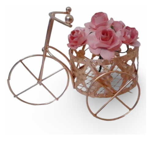 Souvenir Bicicleta Canasto Redondo Bronce Con Flores