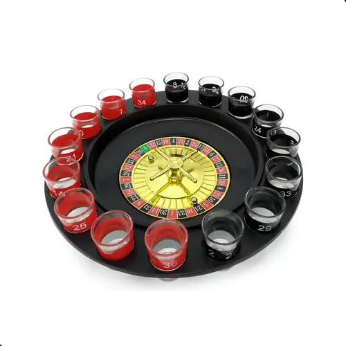 Jogo Roleta Drinks Cassino Com 16 Copos De Vidro Destilado