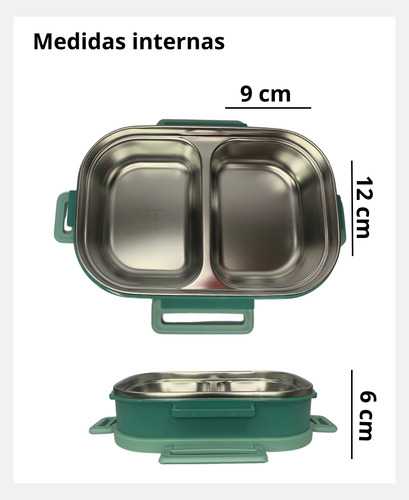Lunchera Termica Contenedor Hermetico 3 Niveles C/ Cubiertos Verde Verde Claro