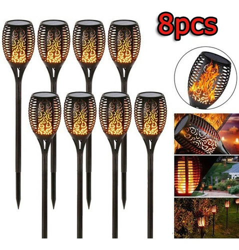 8pcs Césped Sendero 12led Solar Llama Luz Antorcha