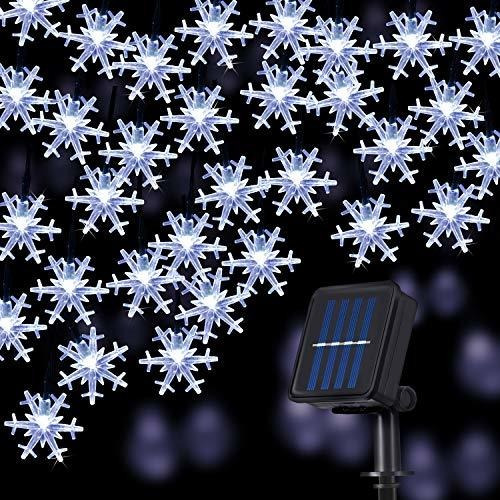 Cadena De Luces Solares De Copo De Nieve, 50 Led, 23 Pi...