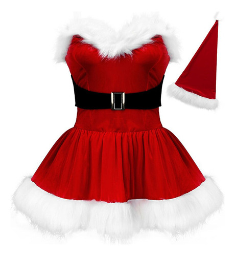 Vestido De Navidad Rojo Para Mujer Adulta Con Sombrero De Ci
