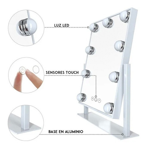 Espejo Hollywood Luz Led Cuadrado Usb