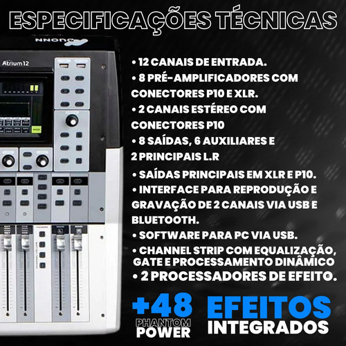 Mesa Som Digital Atrium 12 Canais Profissional Efeitos Duonn