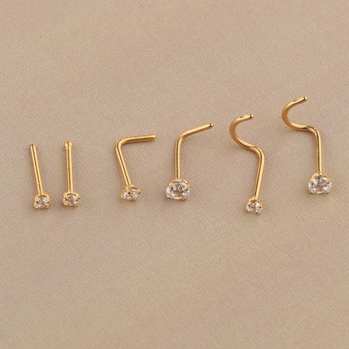 . 5 Piezas Acero Inoxidable Circón Cristal Tornillo Nariz