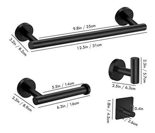 Imagen 2 de 5 de Juego De Accesorios Baño Negro Toallero Ganchos Para Toallas