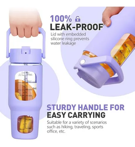 Vaso De Vidrio 32oz Con Popote Y Tapa, Bpa Free, Morado