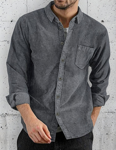 Camisa De Pana Holgada Vintage De Color Liso Para Hombre
