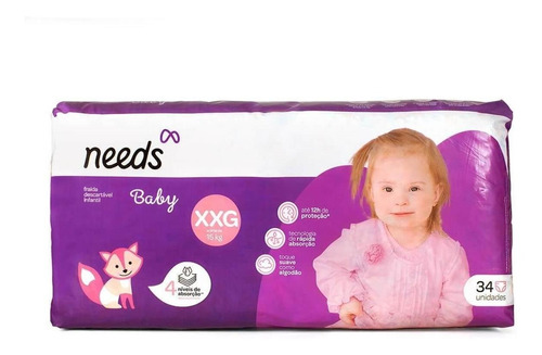Fralda Descartável Infantil Needs Baby Mega Xxg 34un
