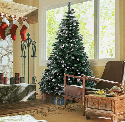 Árbol De Navidad Nevado Conos De Pinos Incorporados 210cm