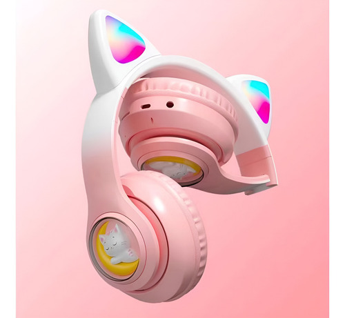 Fone Orelhas Gatinho Infantil Bluetooth Sem Fio Luz Led Cor Verde-claro