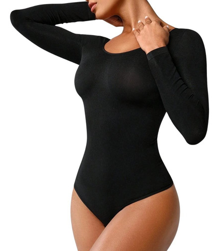 Body Modelador Reductor Manga Larga Control Abdomen Negro S