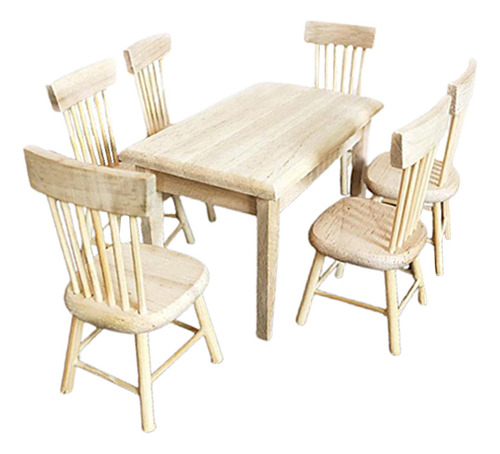 Diy 1/12 Escala Muñecas Casa Comedor Mesa Silla Conjunto