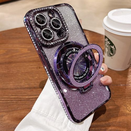 Suitable For Apple 16promax Mobile Phone Case, Glitter Magnetic Bracket