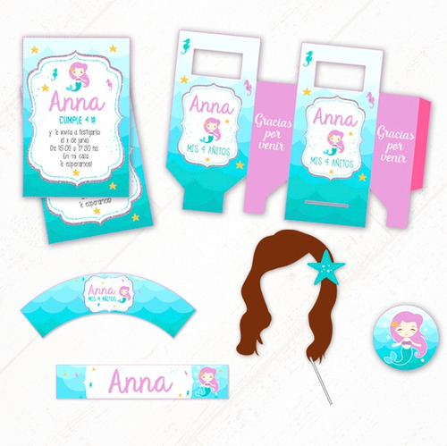 Sirenita #1 Kit + Props De Regalo **textos  Editables