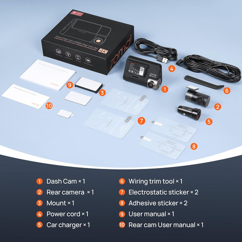 70mai 4k Dash Cam Front And Rear With Starvis, Built In 5...