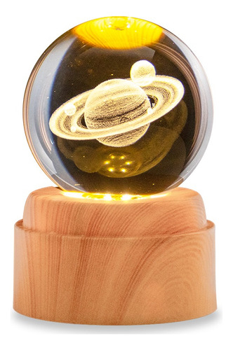 Lampara De Noche Led 3d Galaxia Bola Cristal Base Giratoria Saturno