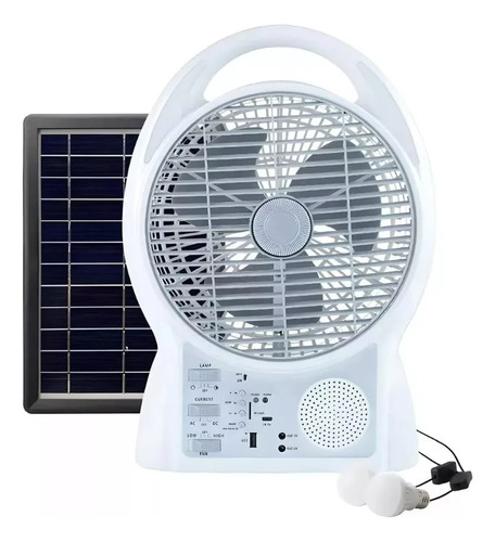 Ventilador Recargable Panel Solar 8 PuLG  Luz Led Usb Gd8029