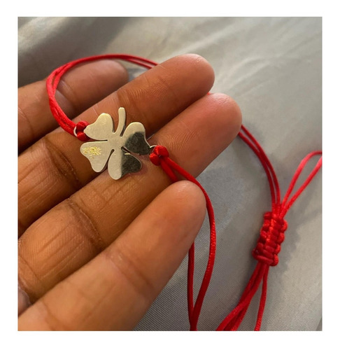 Imagen 6 de 6 de Pulsera Roja Protección Suerte Trébol Listón Ajustable Acero