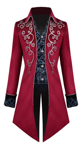 Hombres Mujeres Medieval Tailcoat Steampunk Chaqueta Rojo S
