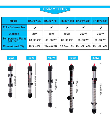 R Barra Calefactora Para Acuario Con Ajuste De Temperatura,