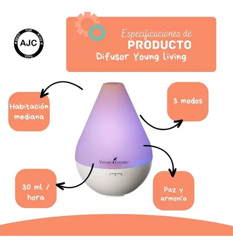 Difusor de aceite esencial Dewdrop de Young Living - Difusor de  aromaterapia con luz LED y apagado automático para el hogar y la oficina