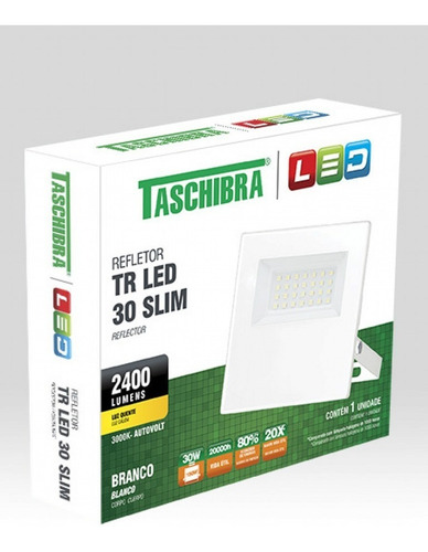 Refletor Led Autovolt Branco 30w Slim Taschibra Luz Verde Cor da luz Verde (decorativa) 100V/240V
