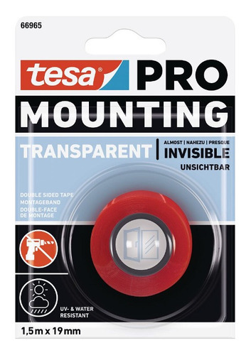 Fita biface transparente de montagem Tesa 66965 Pro 19 mm x 1,5 m