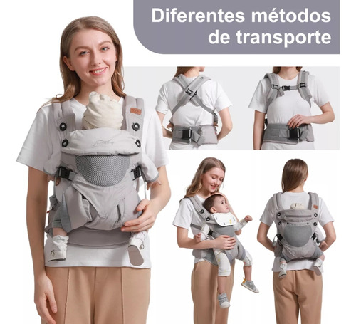 Cangurera de Bebé Ajustable Portátil Ergonomica Color Gris Juntang con Bolsa de Almacenamiento para Niños de 0-36