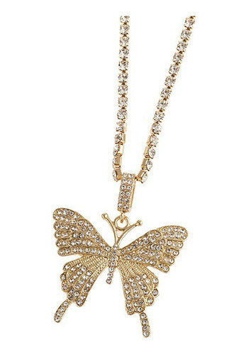 Collar Cadena Colgante Dije Mariposa Diamantes De Imitación