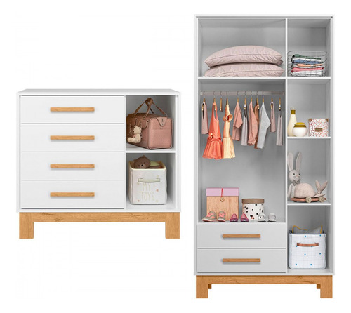 Quarto Infantil Completo Lion 4 Portas 6 Gavetas Branco