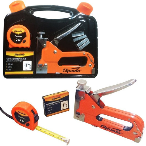 Grampeador Tapeçaria Manual C/ Maleta + 500 Grampos + Trena