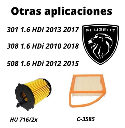 Kit Mantención Peugeot 208 1.6 Hdi 2012- 2018 Otros Modelos