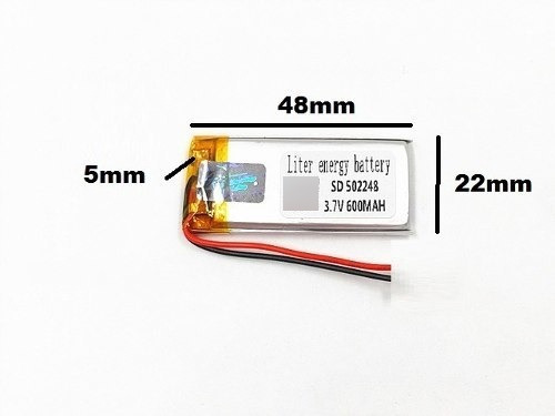 Bateria 600mah 3,7v 5mm X 22mm X 48mm Com 2 Fios